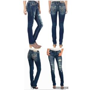 Rock Revival Priya Women’s Size 27 Straight Leg Distressed Rhinestones Jeans